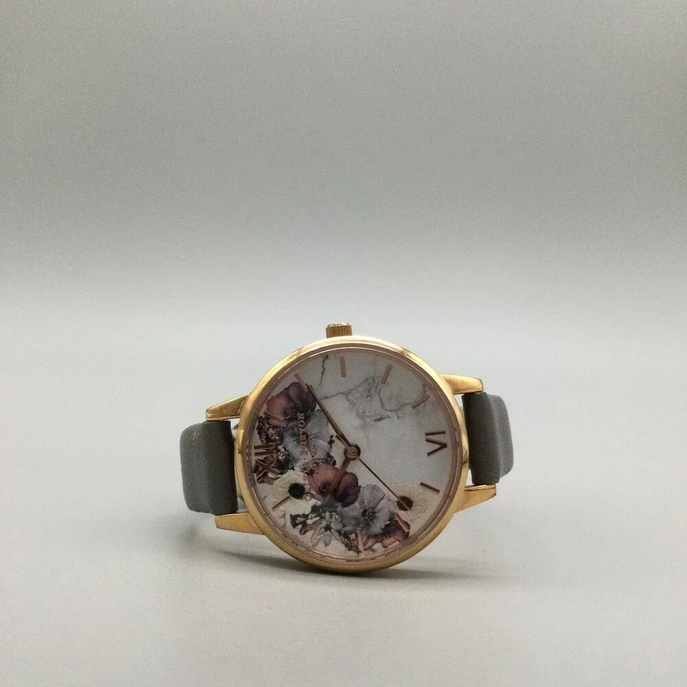 Olivia Burton Womens Watch 30mm Floral Dial Leather Rose Gold Tone New Battery